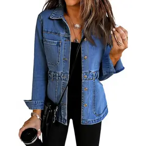 Goranbon Denim Jacket for Women Distressed Jean Jacket Button Down Oversized Shacket with Pockets 2025