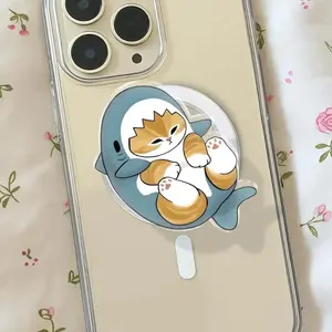 Funny Shark Cat Phone Grip, Cute Kitten in Shark Costume Griptok, Kawaii Animal Onesie Phone Stand, Whimsical Pet Lover Gift, Gift for Her