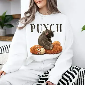Monkey Punch Meme T-shirt – Baby Monkey with Plush Toy Sweatshirt – Cute Cozy Animal Lover Hoodie