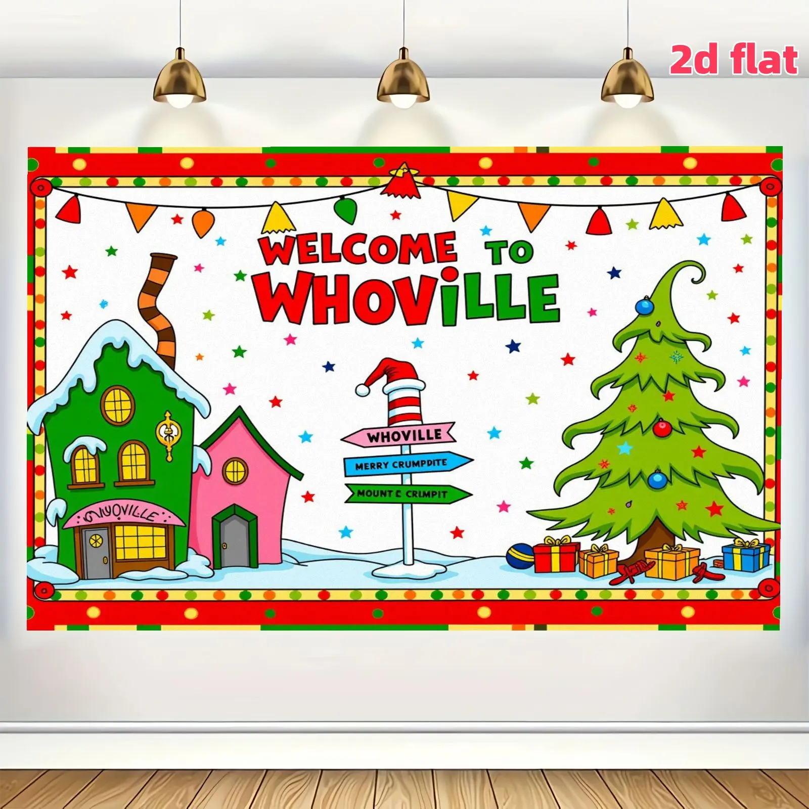 2D flat 1pcWhoville Christmas Banner, Festive Holiday Backdrop for Indoor Outdoor Party DecorationsMerry Christmas!