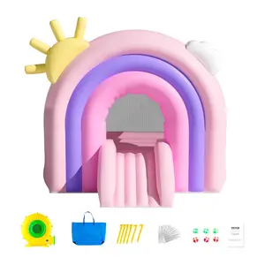 VEVOR Inflatable Bounce House,  Indoor Outdoor Playhouse Trampoline, Kid Jumping Bouncer with Blower, Slide, Storage Bag, Family Backyard Bouncy Castle, for Girls Boys Ages 3–8 Years, 110x91x91 inch