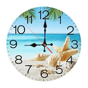 12 Inch Tropical Beach Starfish Seashell Wooden Wall Clock| Silent Non-Ticking Coastal Nautical Decor, Perfect for Bathroom, Beach House, Living Room, Sunroom, No Battery Included