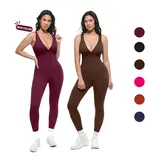 SHAPELLX Women's Deep V 1-Piece Compression Shapewear Ribbed Jumpsuit - Chest Support, Breathable, High-Waisted Tummy Control Sculpting Clothes for Women, Shapewear Clothing