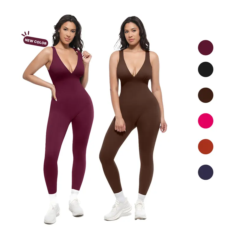 SHAPELLX Women's Deep V 1-Piece Compression Shapewear Ribbed Jumpsuit - Chest Support, Breathable, High-Waisted Tummy Control Sculpting Clothes for Women, Shapewear Clothing