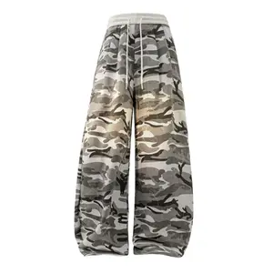 Men's Camouflage Wide Leg Drawstring Pants, Casual Baggy Cargo Trousers, Perfect for Street, Skate, Daily & Streetwear Menswear Pocket men Breathable