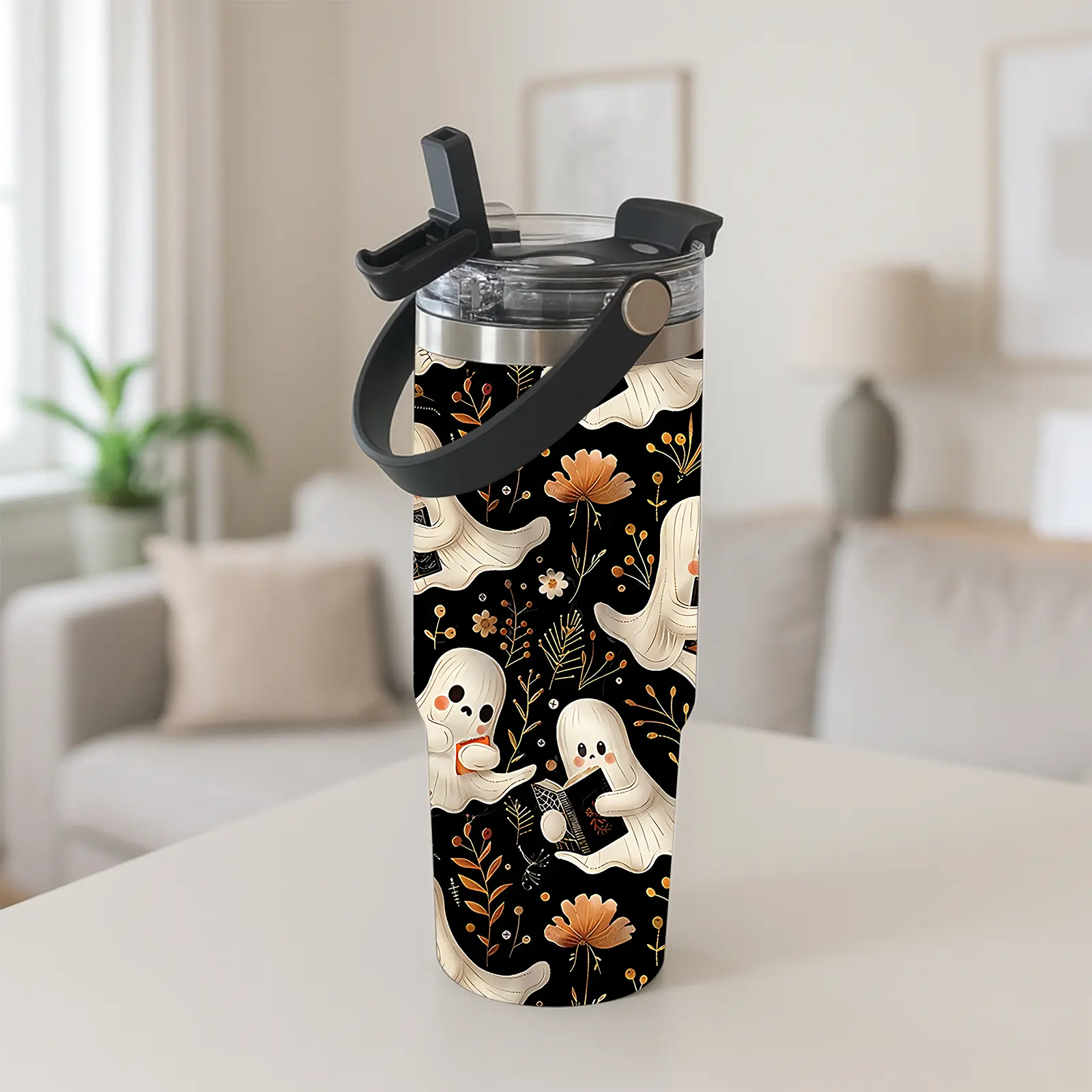 1pc 30oz insulated mug, Travel Drinkware, Leakproof Tumbler, double wall stainless steel vacuum cup with handle and straw, leakproof, dishwasher safe, cupholder friendly, keep hot 12h cold 24h, large capacity tumbler, gift for women men holiday