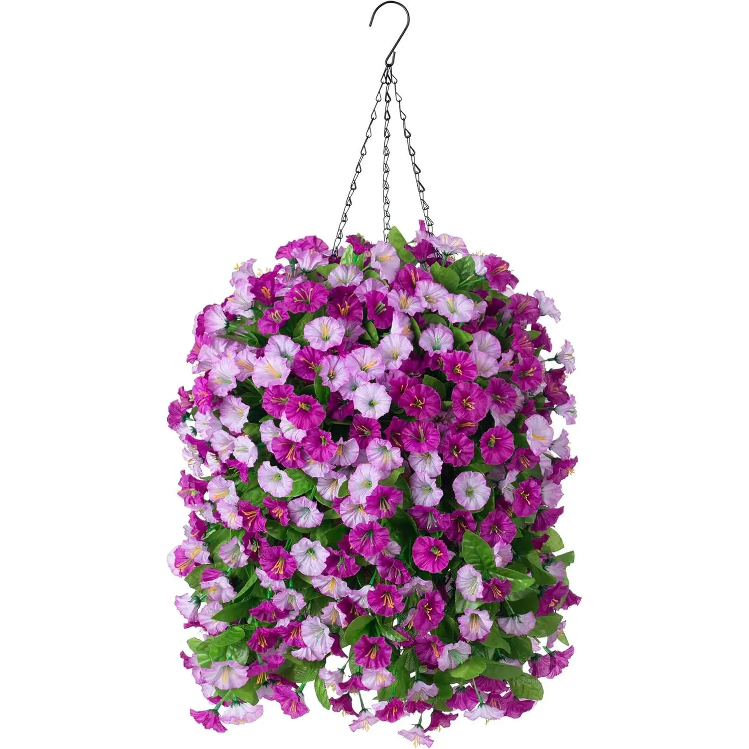 Faux Flowers Silk Morning Glory Vines with Hanging Basket, Outdoor Artificial Green Arrangement for Garden Decor, Home Decoration, Artificial Fake Flower, Decorative Artificial Flowers