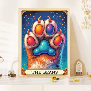 1Pc Dreamy Starry Sky Cat Claw Tarot Diamond Painting Round Diamond DIY Handmade Full Diamond Decoration Hanging Painting Bedroom Living Room Entrance Decoration