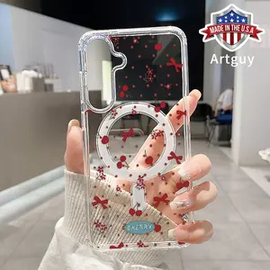 Magnetic Phone Case for Samsung Galaxy S24 Plus S23 FE S25 Ultra  Ultra S22+ Cherry Dots Pattern TPU Shockproof Anti-Scratch Stylish Smartphone Cover