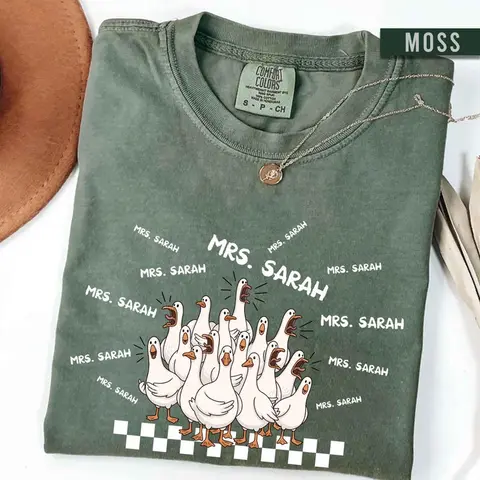 [Custom] Comfort Colors Silly Goose Teacher Shirt, Personalized Teacher Name Tee, Funny Chaos Ducks T-Shirt, Kindergarten Teacher Gift