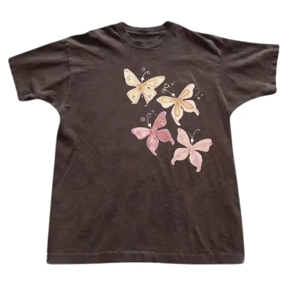 The Pastel Butterfly Graphic T-Shirt, Cute Pink Cream Butterfly Tee, Fairycore Coquette Nature Shirt, Y2K Aesthetic Gift, Gift for Men, Gift for Women, Crew Neck T-shirt, Trending T-shirt