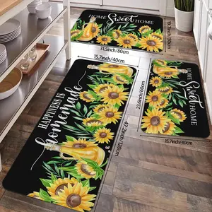 2/3pcs with sunflower print Floral and vintage farmhouse style kitchen carpet, soft flannel carpet, non slip and durable washable kitchen floor mat, Floral Washable Rug, suitable for kitchen, laundry room, bathroom entrance