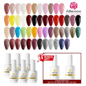 AiBevoow 15ml Gel Polish Set - 6Colors Gel Polish Kit with Base Top Coat Pink Red Blue Purple Brown Yellow Green Black White Nails Gifts for Women Bonus Base Top Gel