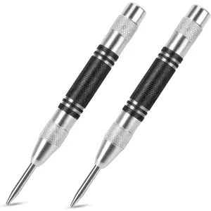 2Pcs Heavy Duty Automatic Center Punch, 5'' Premium Steel Spring Loaded Center Hole Punch, Adjustable Spring Impact Center Marker Scriber Tool for Metel, Plastics, Wood, Glass by