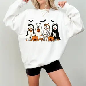 Halloween Husky Sweatshirt, Cute Dog Costume Party Hoodie, Spooky Season Apparel, Halloween Gift Idea, Dog Lover Fashion