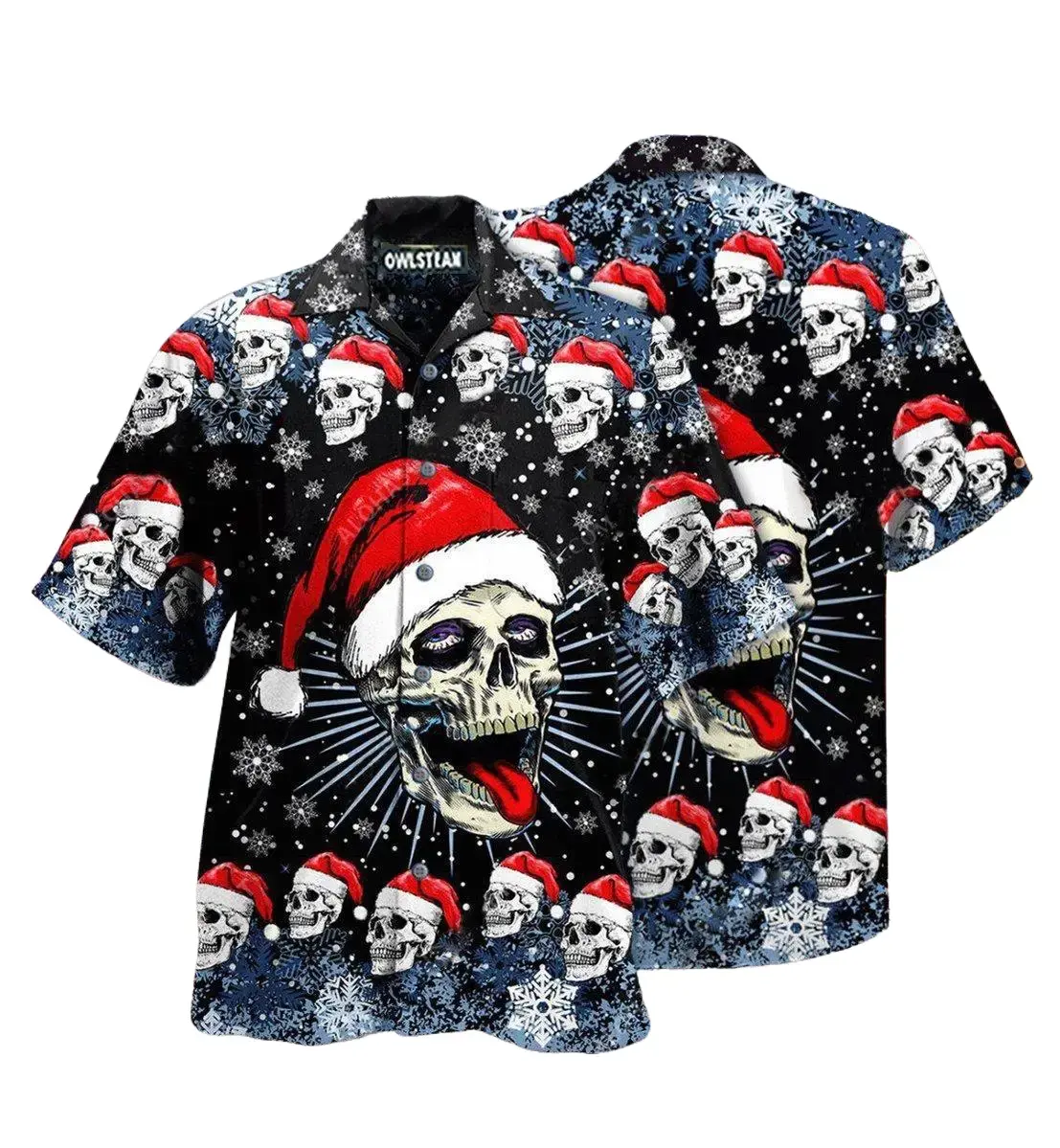 Christmas Skull Hawaiian Shirt, Santa Hat Skeleton Button Down Shirt, Gothic Holiday Aloha Shirt, Spooky Xmas Party Gift for Men