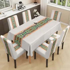 2/5/7PCS restaurant chair tablecloth cover, Dining Chair Slipcover, simple ethnic retro style floral pattern print, elastic polyester fiber sliding cover, sewn closed, detachable cleaning, suitable for home, office, hotel chair decoration
