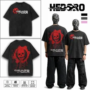 Gears of War art Game Hedoro Washed Tshirt Oversize 2 Sided Cotton unisex graphic Game shirts outfits menswear Tops