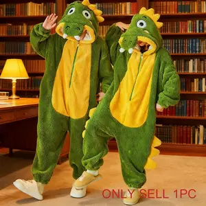 One-piece crocodile pajama, made of flannel, crocodile costume role-play, cute plush pajama, animal cartoon couple outdoor, thickened homewear unisex pajama
