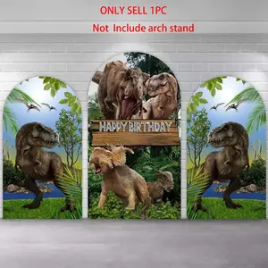 Jurassic Dinosaur Birthday Arch Covers Stretchy Backdrop, T-Rex Jungle Happy Birthday Design, Perfect for Boys Kids Birthday Party Photo Backdrop, Party Decorations Banners