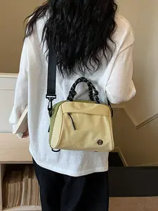 1pc  Ladies' crossbody bag, contrasting color handbag, zipper closure, fashionable and versatile, casual and simple, suitable for students, campus, work, commuting, shopping, ladies' crossbody bag