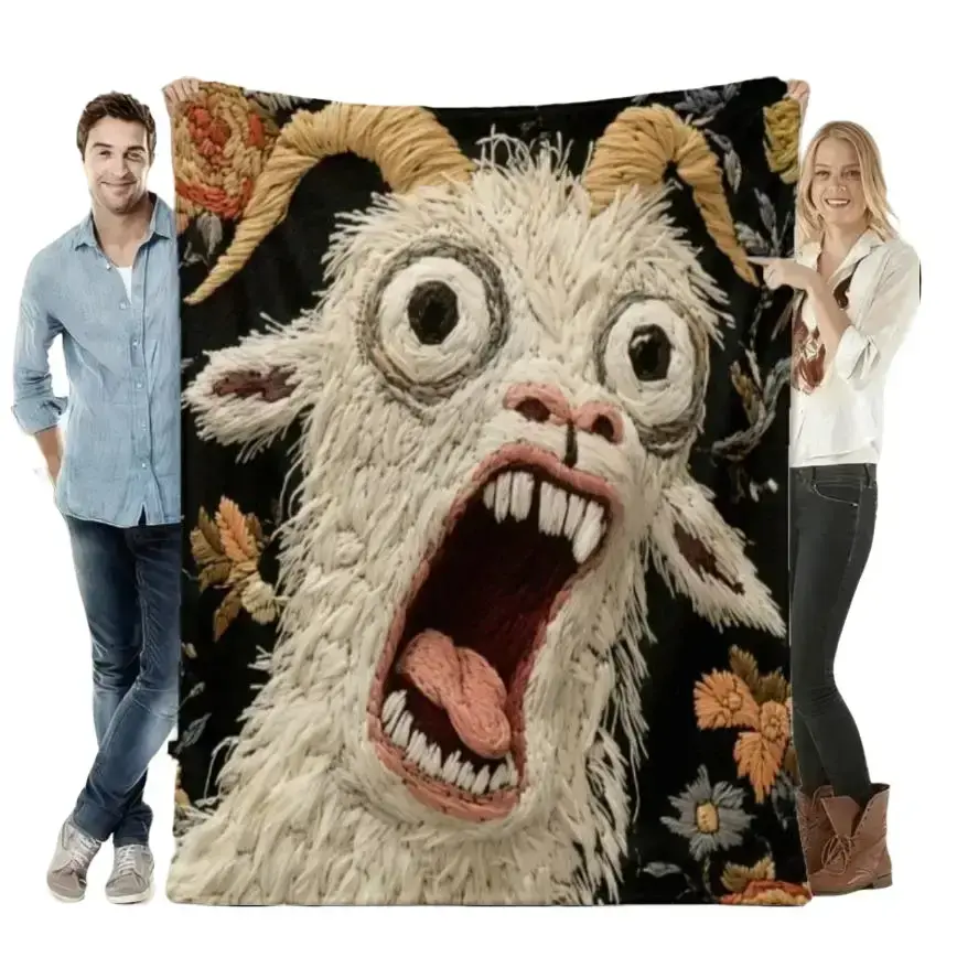 Funny Screaming Goat Flat Weave Flannel Throw Blanket - Ultra Soft, Vibrant Print, All-Season Cozy Sofa Couch Decor, Ideal Christmas Birthday Gift for Viral Meme Enthusiasts