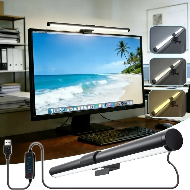 LED Monitor Light Bar with Dimmer And Three Color Modes, LED Computer Light-Clip-On USB Desk Lamp Compatible with Eye Care, Glare Reduction, for Home and Office, LED Desk Light, Adjustable Leds, Dimmable Desk Lights