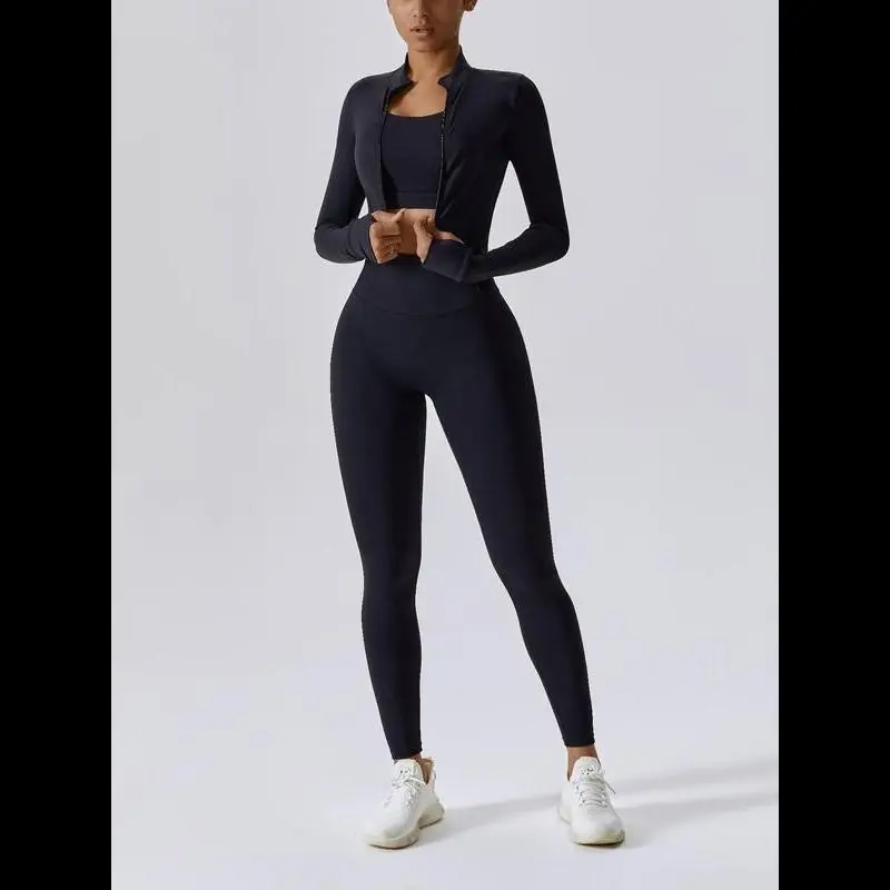 Three-piece Set Women's Solid Criss Cross Crop Tank Top & High Waist Leggings & Zip Up Crop Jacket Tracksuits Set, Comfy Outfits for Yoga Gym Workout Running, Athletic Wear, Yoga Pants, Ladies Sportswear for All Seasons Fall Outfits, Activewear Three-piece Set Women's Solid Criss Cross Crop Tank Top & High Waist Leggings & Zip Up Crop Jacket Tracksuits Set, Comfy Outfits for Yoga Gym Workout Running, Athletic Wear, Yoga Pants, Ladies Sportswear for All Seasons Fall Outfits, Activewear