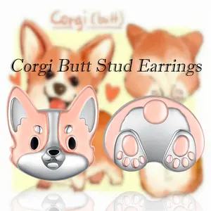 Cute & Quirky Corgi Dog Head & Butt Alloy Stud Earrings - Adorable Animal Jewelry Gift for Dog Lovers, Dainty Puppy-Themed Accessories, Perfect Birthday/Christmas Present (Hypoallergenic, Handcrafted Charm)