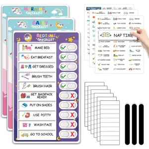 3 in 1 Bedtime/Morning/Daily Routine Chart for Kids Magnetic Chore Chart Visual Schedule for Toddlers