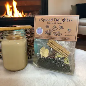 3-Pack of Spiced Delights Chai Latte Spice Packs | Chai Spice Pack with Whole Spices & Lychee Infused Black Tea | Single Use Whole Chai Spice Pack | 3 pack