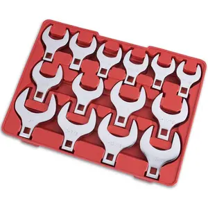 14-Piece Premium 1/2" Drive Jumbo Crowfoot Wrench Set, Chrome Vanadium Steel, Includes Standard SAE Sizes from 1-1/16" to 2" with Storage Tray