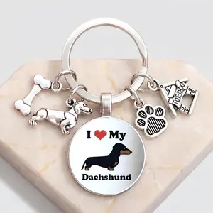 Zinc Alloy Dachshund-Corgi Animal Motifs Paw Emblem Keychains, 4Pcs Bone-Paw Print House Charms, Gift-Ready Pack Casual Wear Accessory for Dog Lovers, Self-Reward Option