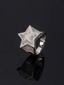 Men's Hip-Hop 3D Star Ring with Micropaved Zircon Stones, Fashionable Stylish Trendy Statement Jewelry for Casual Wear, Cubic Zirconia Rings