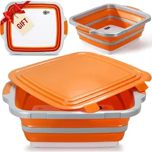 16L Collapsible BBQ Prep Tub with Locking Lid Cutting Board for Marinating Food Storage - Portable Wash Basin for Kitchen Camping Sink - Gift for Men Women for Household Baking Grill Picnic Tailgate