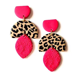Hot Pink and Leopard Print Polymer Clay Dangles