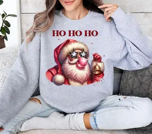 Ho Ho Ho Christmas Santa Sweatshirt, Christmas Bubble Gum Shirt, Santa Blowing Bubble Sweatshirt, Retro Christmas Sweater