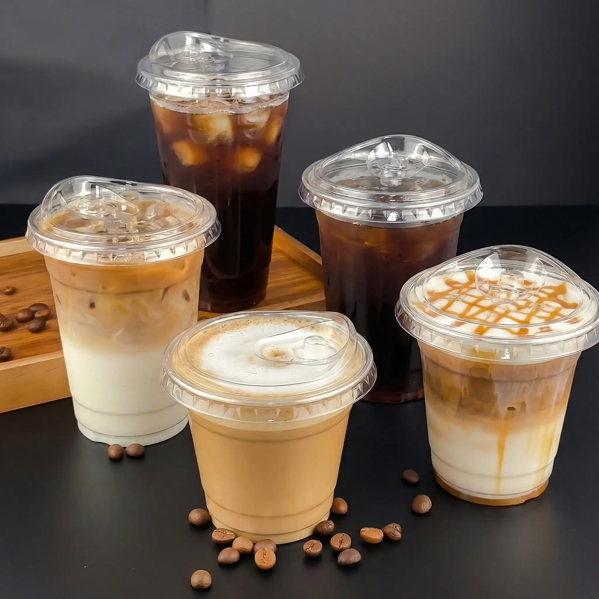50 Pcs Sturdy Transparent Disposable Plastic Cups with Flat Lids - 10oz/12oz/14oz/16oz Flat Bottom Cold Drink Cups (No Straws) for Iced Coffee, Smoothies - Ideal for Christmas Parties, Business Catering