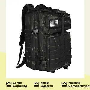 Wolt 45L Military Tactical Backpack Large Assault Pack - Waterproof Bug Out Bag for Survival & Hunting - Heavy Duty MOLLE Rucksack with Laptop Sleeve for Camping Gear