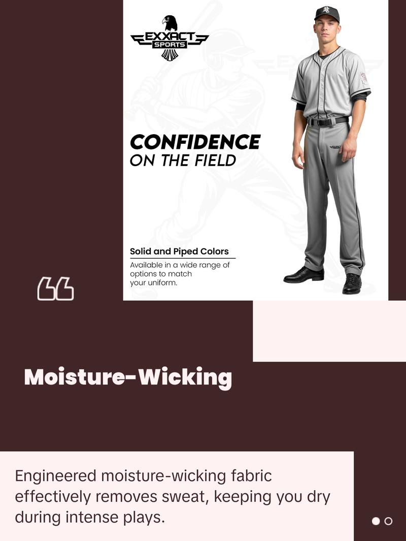 Exxact Sports Home Run Men's Baseball Pants without Piping - Full-Length, Semi-Relaxed Fit, Open-Bottom Adult Baseball Pants - (Grey)