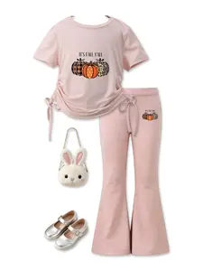 Summer Girls Set It's Fall Y'all Slogan Pumpkin Pattern Drawstring Design Sweet Cool Festival Style Halloween Fall