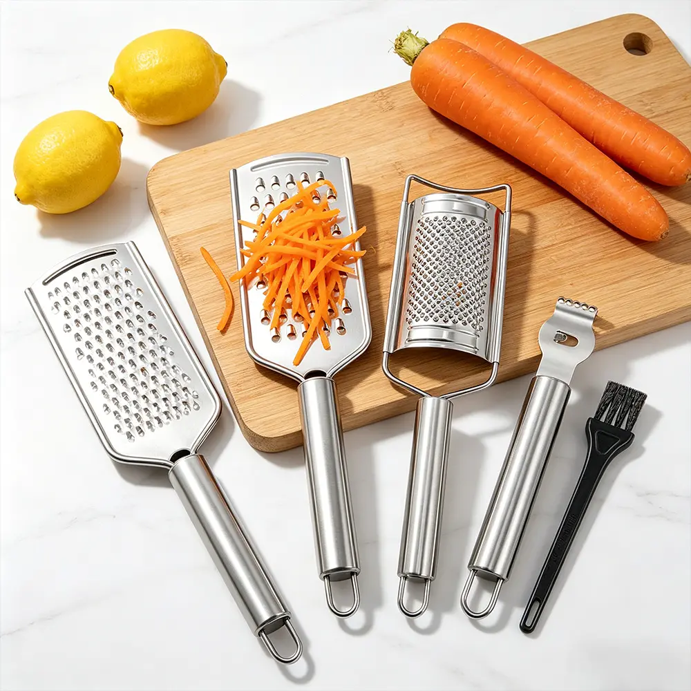 5pcs Kitchen Utensils Set - Grater, Peeler, Slicer for Vegetables (Including Cabbage), Cheese, Fruits & Lemon - Suitable for Kitchens, Camping - Funky Mini Gift for Women