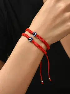 2pcs Set Fashionable Minimalist Best Friend/Couple Blue Eyes Braided Matching Bracelets For Women