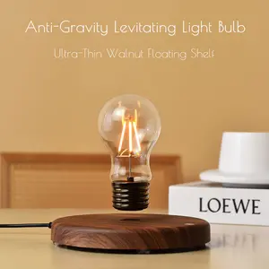 MOOCCI Anti-Gravity Levitating Night Light Floating Table Desktop Lighting Bulb Lamp with LED Filament And Ultra-Thin Walnut Base for Bedroom Bedside Living Room Modern Home Decor Gift