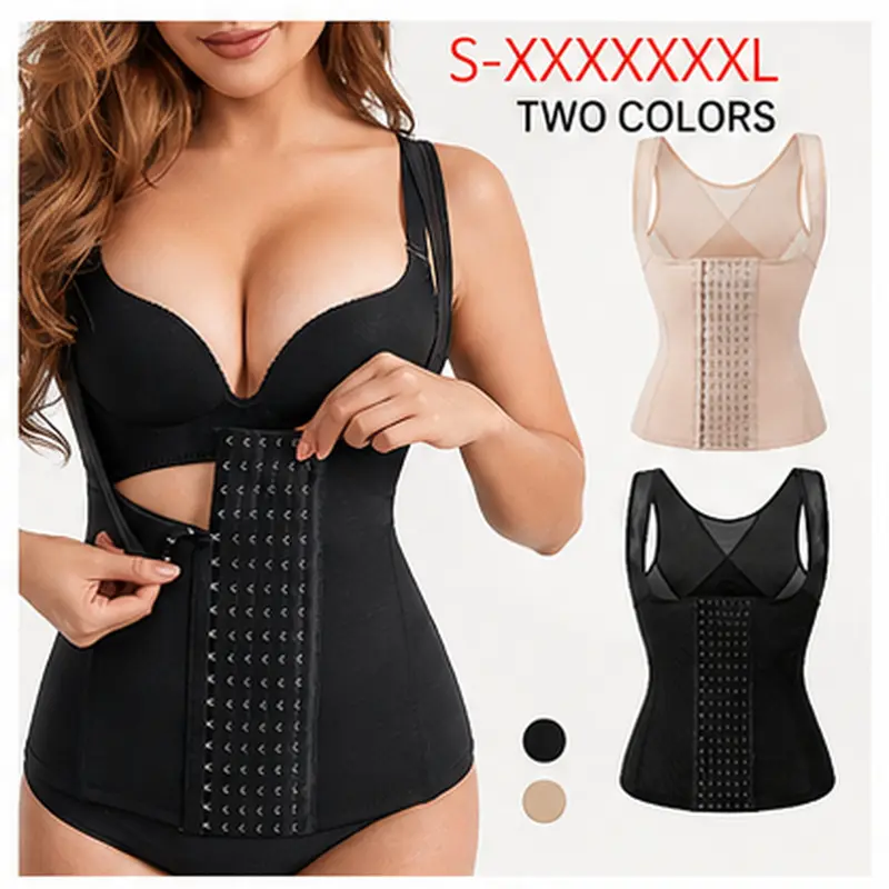 Women Adjustable Strap Waist Trainer Vest, Triple Hook Tummy Control Corset Top, Mesh Back Support Body Shaper Cincher Girdle S-6XL