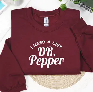 I Need a Diet Soda Sweatshirt, Women’s Letter Print Crewneck, Funny Retro Embroidered Pullover Gift