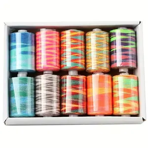 Multicolored Polyester Sewing Thread in Rainbow Shades, 1000 Yards Per Spool, Box of 10 Spools, Gradient and Variegated Colors