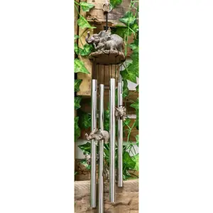 Ebros Gift Pachyderm Elephant Family Striding The Plains Resonant Relaxing Wind Chime Patio Garden Decor Decorative Figurine Noisemaker Elephants Baby Calf Safari Grasslands