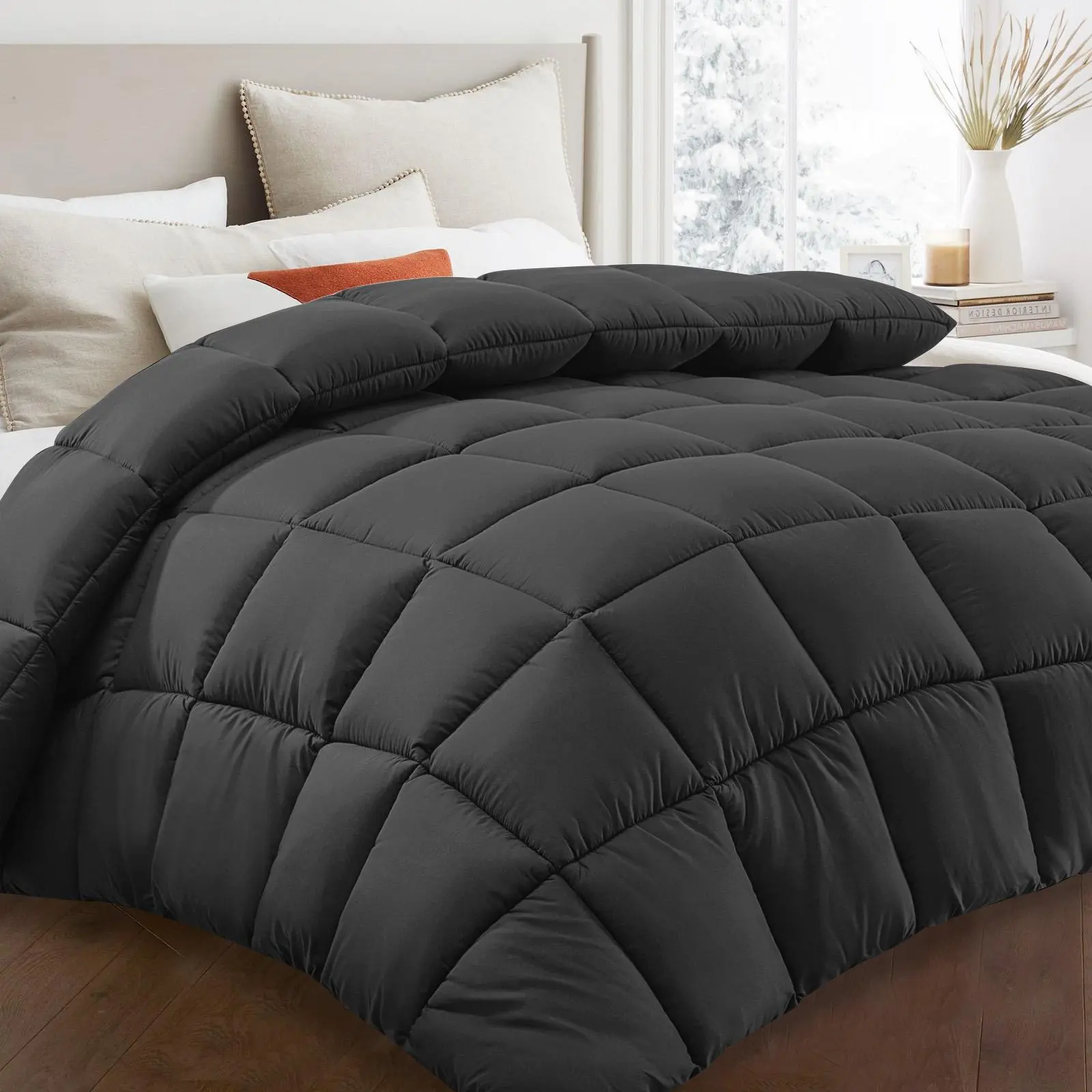 Dark Grey - Square Checkered Quilt