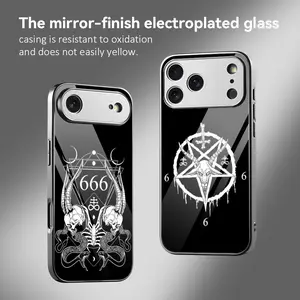 P-Pentagram 666 Demonic S-Satanic Phone Case For iPhone 17 16 15 14 13 12 Pro Max Plus Electroplated Metal Bumper Case Slim Tempered Glass Back Advanced Materials Shockproof Anti-Scratch Luxury Case Fashion Durable Stylish